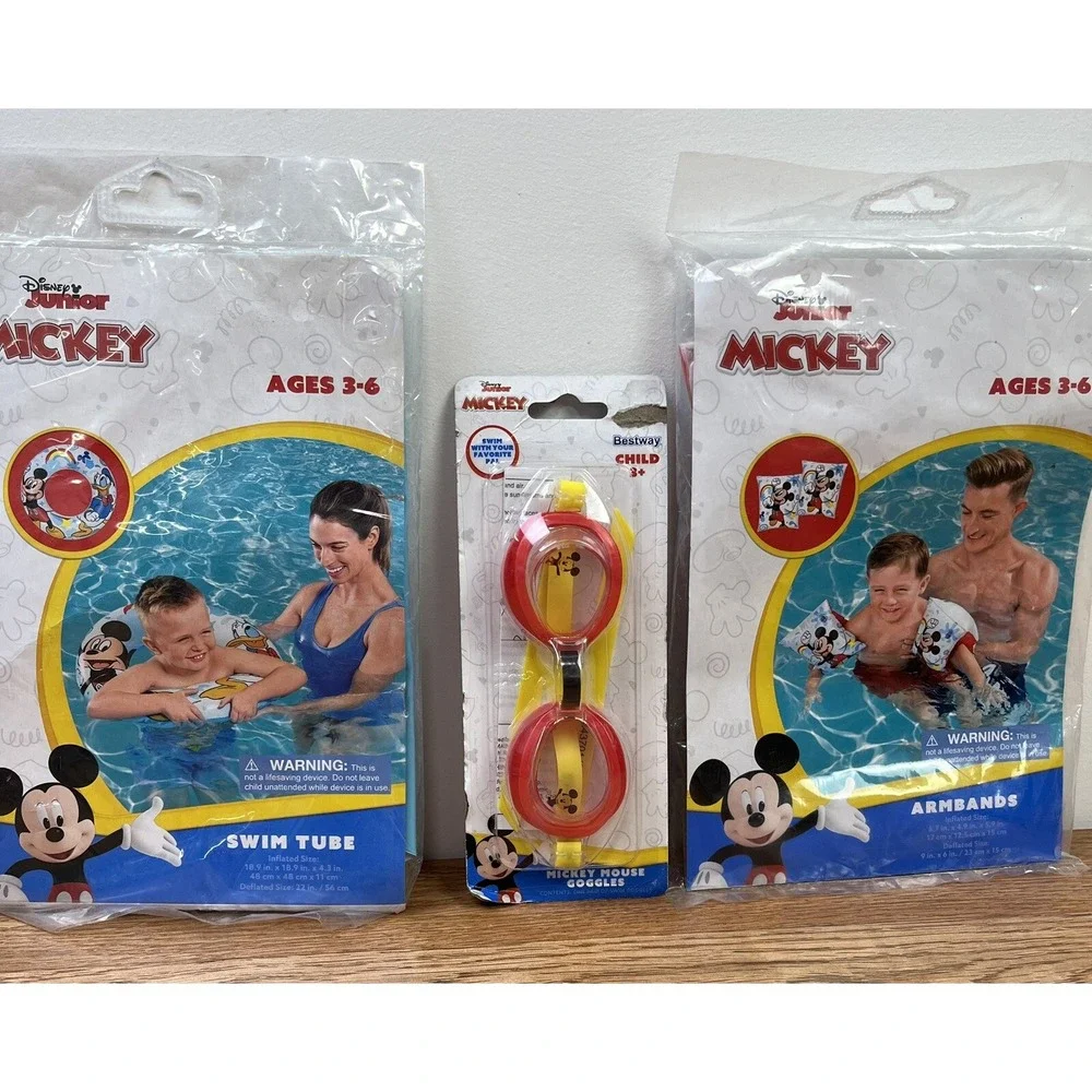 Lot Disney Jr Mickey Mouse‎ Swim- Armband Arm Floaties, Goggles, Swim Tube Float